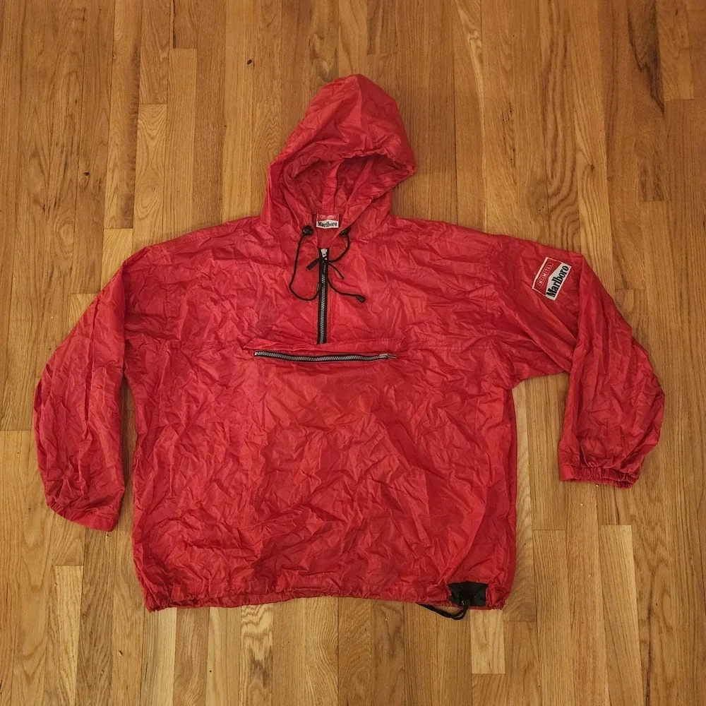Vintage Marlboro Unlimited Red Pullover Rain Jacket Windbreaker/Bag Size XL - Picture 2 of 14